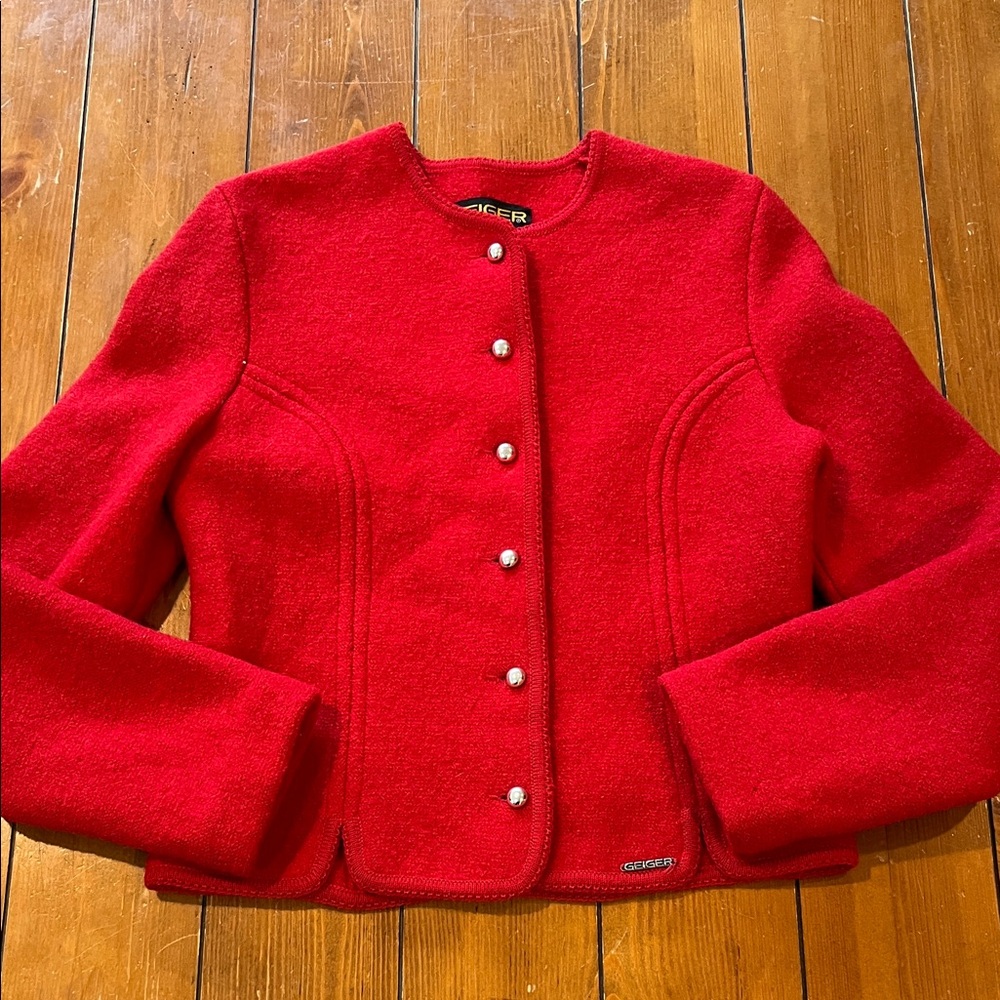 ❤️ Geiger Vintage Women's Boiled Wool Jacket Red Size 40 /Medium EUC